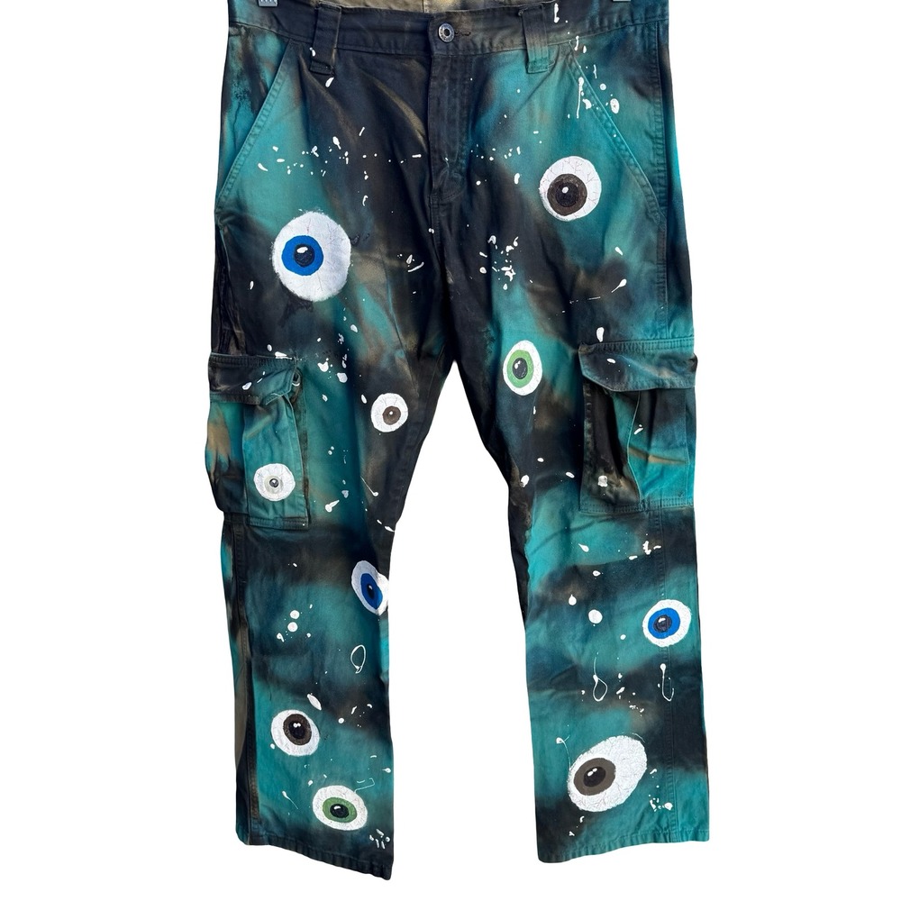 Wrangler Custom Hand Painted Eyeball Cargo Pants Art Surrealism Streetwear 32x29